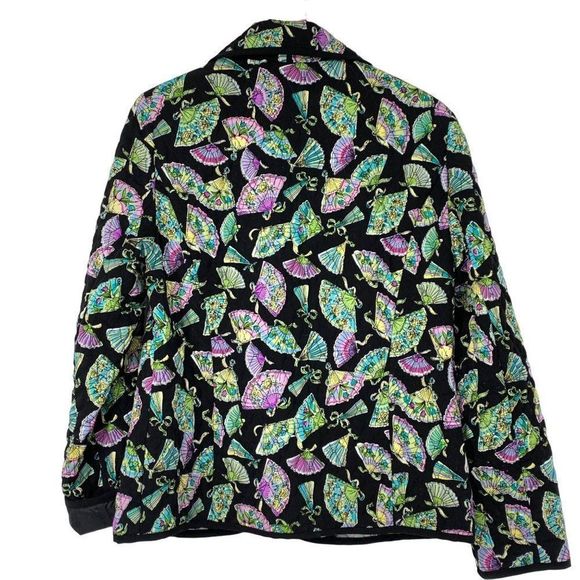 Womens Quilted Zip Jacket Blazer Medium RQT Lightweight 3322 Fan Print Lined - Picture 4 of 5
